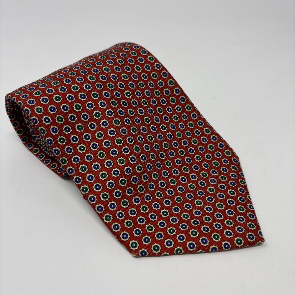 Polo‎ Ralph Lauren Red Blue Green Patterned Made in USA 56"x4" Silk Tie